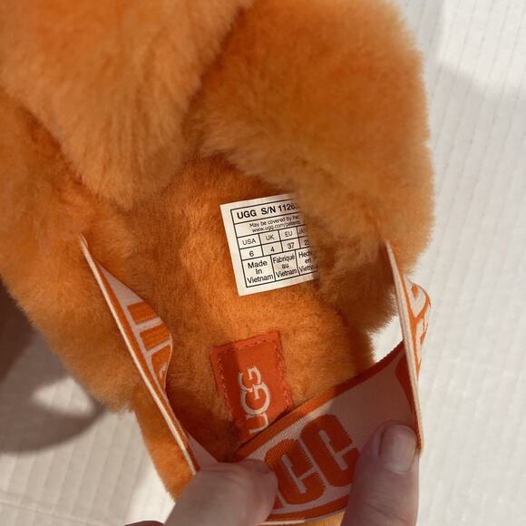 UGG Women Sz 6 Disco Knot Slide Platform Genuine Shearling Slip On Sandal Orange - Picture 11 of 13